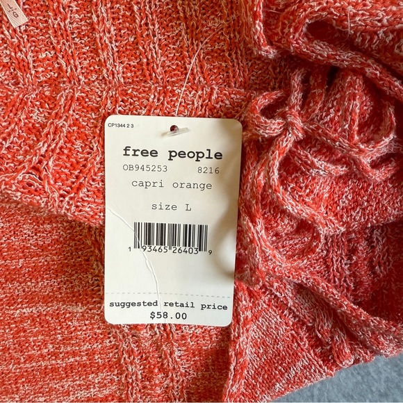 Free People Bombshell Capri Orange Knit Tie Shoulder Crop Top Size L #1660 NWT - Picture 8 of 8